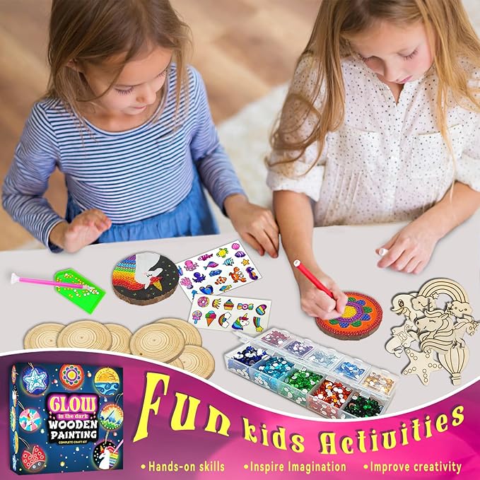 klmars Kids Wooden Painting Kit-Glow in The Dark-Arts & Crafts Gifts for Boys Girls Ages 5-12-Craft Activities Kits - Creative Art Toys for 5, 6, 7, 8, 9, 10, 11 & 12 Year Old Kids