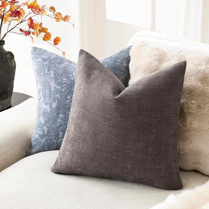 Foindtower Pack of 2 Soft Textured Throw Decorative Pillow Covers Square Accent Solid Cushion Cover Cozy Farmhouse Pillow Case with Zipper for Couch Sofa Bedroom Living Room 16x16 Inch, Charcoal