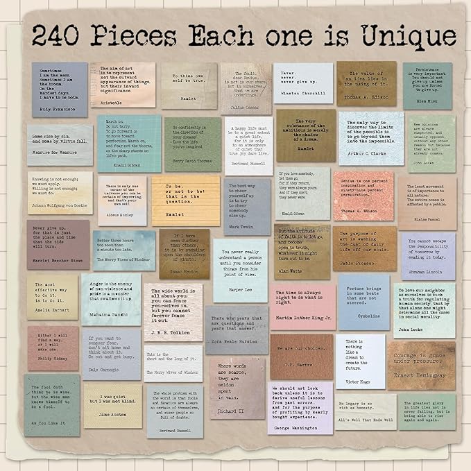 240PCS Vintage Motivational Quote Stickers, Typewriter Style Scrapbook Stickers, Famous Words Literary Inspirational Journaling Sticker Planner Bullet Journal Supplies