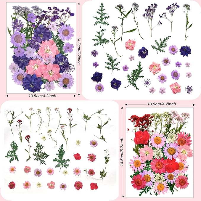 140Pcs Pressed Flowers for Resin Real Bulk Dried Flowers Dry Flowers Leaves for Resin Mold Scrapbooking DIY Art Crafts, Epoxy Resin Jewelry Molds, Candle, Soap Making (Colorful)