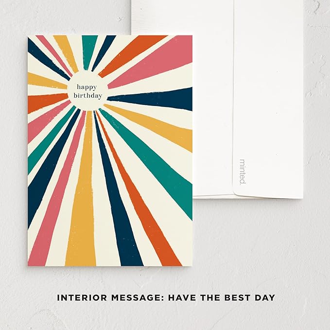 Minted Birthday Greeting Cards Pack, Set of 5, Birthday Cards Variety Pack, Stylish & Curated Folded Happy Birthday Cards with Envelopes, Blank & Messages Inside, Designed by Independent Artists