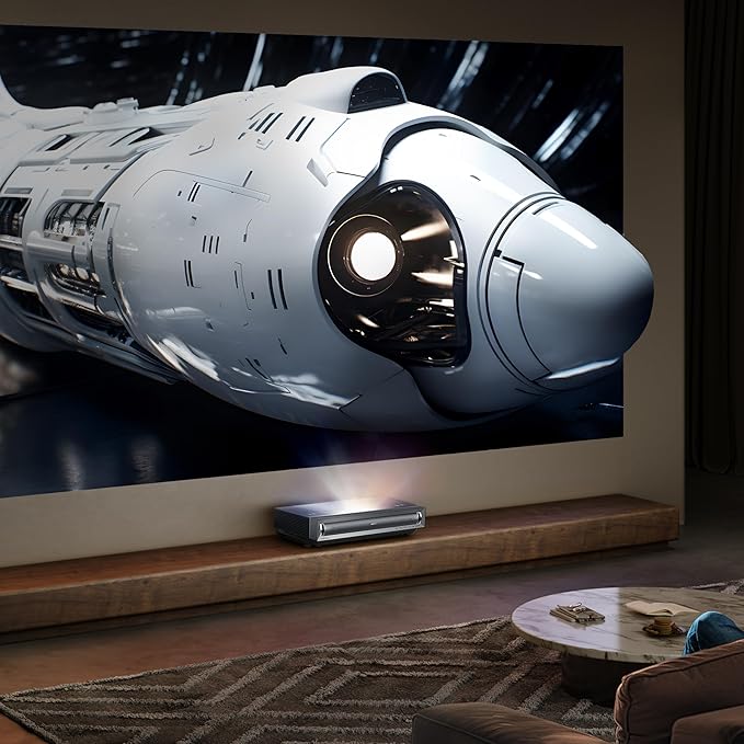 Hisense PX3-PRO Laser Cinema Triple Laser Ultra Short Throw Home Theater Projector, 80"~150", 4K UHD, Dolby Vision & Atmos, HDR10+, IMAX Enhanced, 3000 ANSI Lumens, Google TV