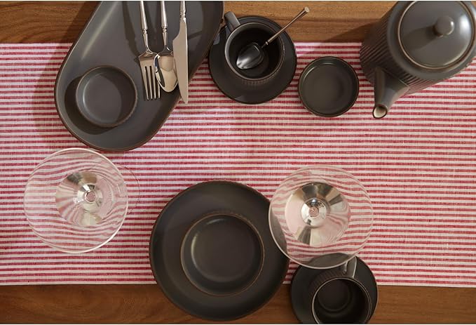Solino Home Linen Table Runner 72 Inches Long - Narrow Stripe, 100% Pure Linen Red and White Table Runner 14 x 72 Inch for Dining, Dresser, Valentines, Winter, Spring, Easter