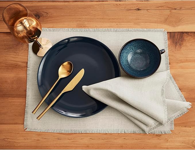 Solino Home Linen Natural Placemats Set of 4-100% Pure Linen Placemats 14 x 19 Inch for Spring, Easter - Fringe