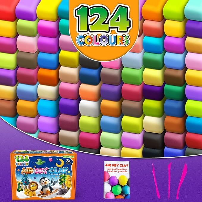 ESSENSON Air Dry Clay 124 Colors, Modeling Clay for Kids, DIY Molding Magic Clay for with Tools, Gifts for Age 3-12 Years Old Boys Girls Kids