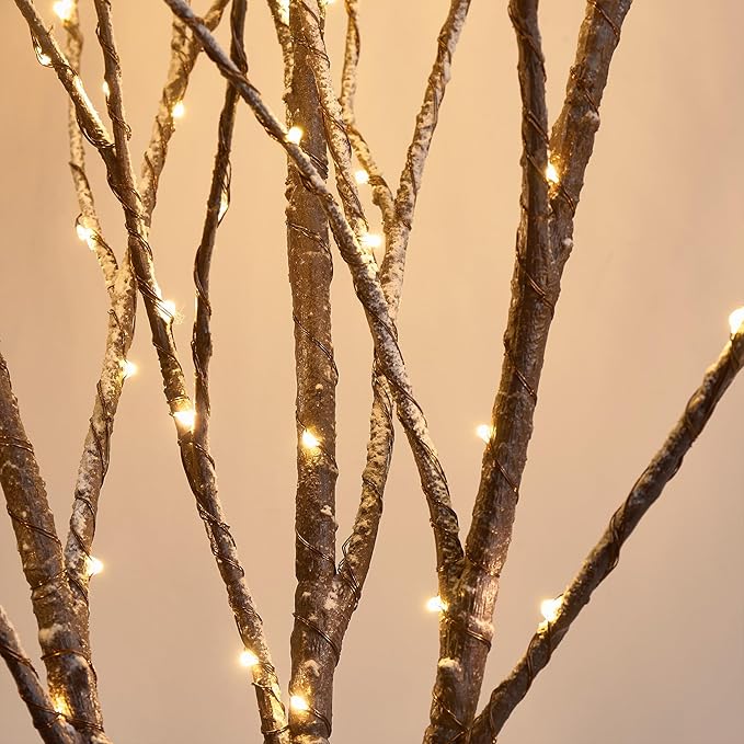 Hairui Lighted Willow Branches Snow Dusted Battery Operated with Timer, Tree Branch Lights 32IN 100 LED Fairy Lights for Home Bedroom Fireplace Thanksgiving Christmas Decor (Vase Excluded)
