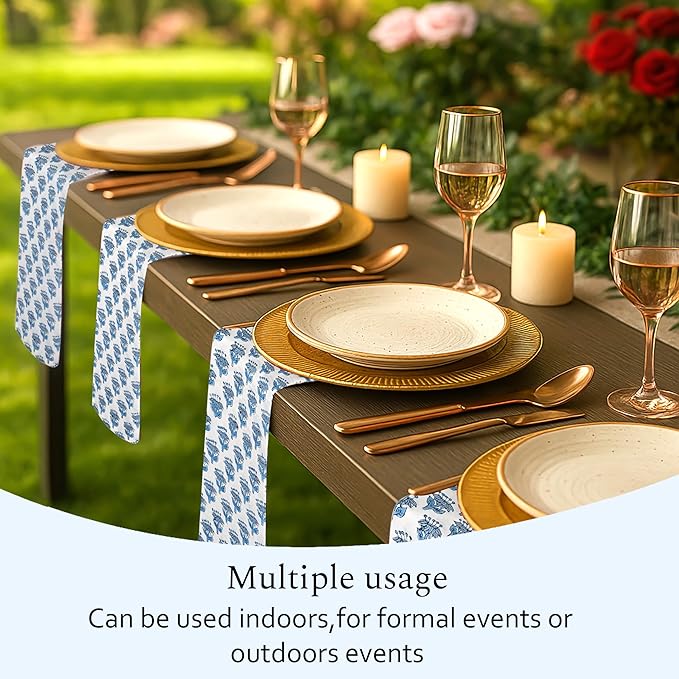 CPC Cloth Napkins 100% Cotton Set of 4 Reusable Napkins, Indian Block Print Toile Floral Dinner Napkin, Fall Thanksgiving Christmas Holiday Party Gift - Soft Absorbent Napkin, 18"x18" Apatite Blue