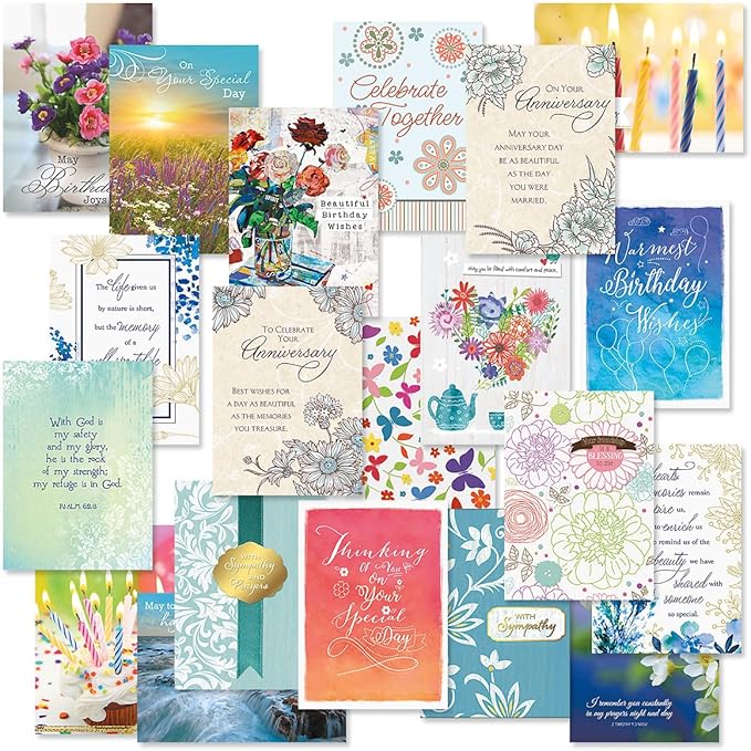 Current Faith All Occasion Value Pack - 20 Cards With Envelopes, Celebration, Get Well, Sympathy, Birthday, Anniversary & Thinking of You Variety, Large 5" x 7" Assortment, 20 Design Set