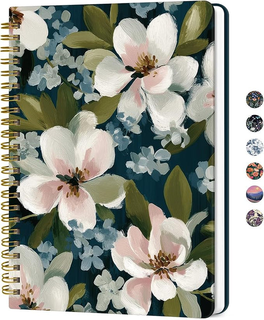 Lined Spiral Journal for Women, A5 Hardcover Cute Notebook for Work & Note Taking, Aesthetic Pretty Journal for Writing, 140 Pages, 6"x8", Bloom Whisper