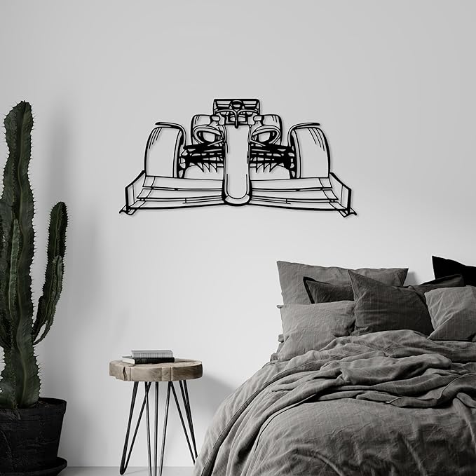 Formula Car metal Wall Art, Sports Car metal Silhouette, Formula Car Lovers Metal Wall Decor, Racing Gifts For Men, Minimalist Sculpture for Garage, Man Cave, Gift for Father's, (Black-20"x 5.5" inch)