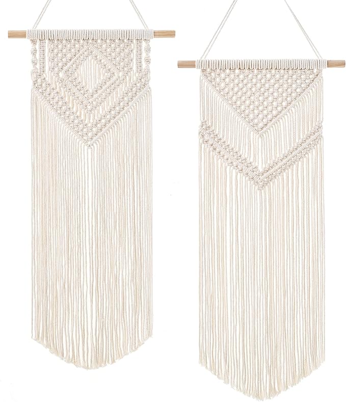 Dahey 2 Pcs Macrame Wall Hanging Woven Tapestry Wall Art Decor - Beautiful for Boho Home Decor, Apartment, Nursery, Party Decorations, 26" L×13" W, Medium