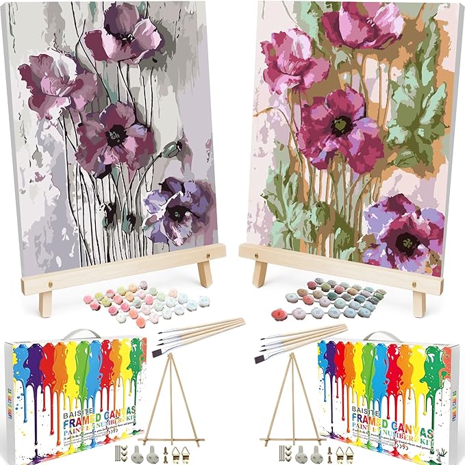 BAISITE Paint by Numbers Kit for Adults Beginners,16" Wx20 L 2 Pack Canvas for Painting Kits for Adults in Colorful Box 6566 Already Framed