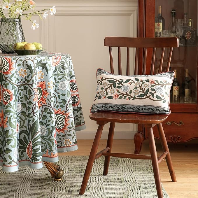 ISAENNE Design Retro Elegant Linen Throw Pillow Covers Set of 4, Blue Gray Floral Pattern Cushion Covers Decor Lumbar Round Square Pillowcases for Bed,Living Room,Outdoor,Car
