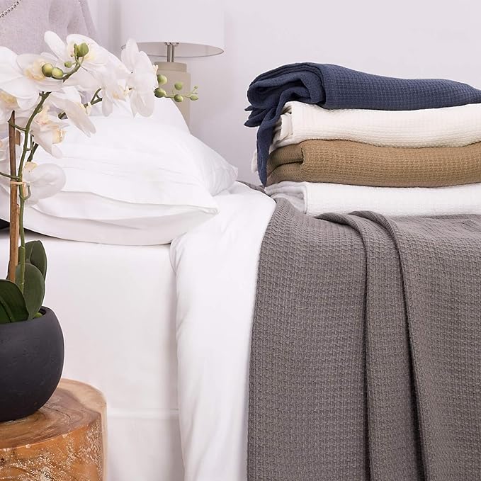 Sweet Home Collection 100% Fine Cotton Luxurious Basket Weave Blanket, Dark Gray King (Pack of 1)