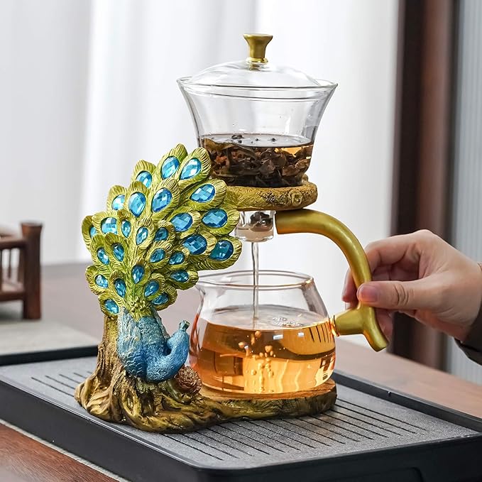 Glass Teapot Set with Infuser Semi Automatic Tea Set Magic Teapot (Peacock)