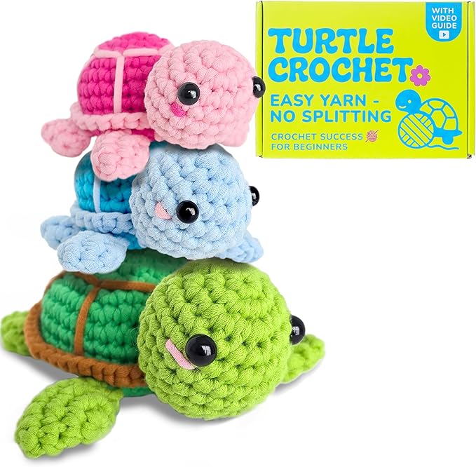 Granny Squirrel Turtle Crochet Kit for Beginners - DIY Amigurumi Animal Craft Kit with Full HD Video Tutorials & Easy No-Split Yarn - Complete Starter Set for Adults & Kids