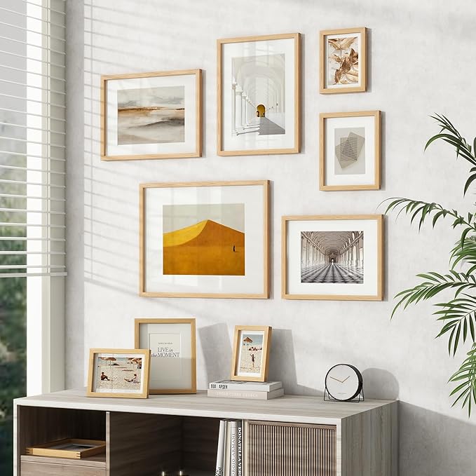 11x14 Picture Frame, USA-Sourced Natural Oak Wood Photo Collage Frame with HD Tempered Glass, Modern Simple 11 x 14 Wooden Frame Matted to 8x10, Vertical & Horizontal Wall Hanging Display