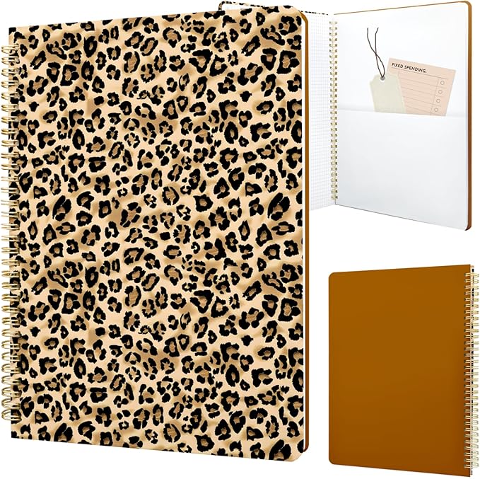 Cute Spiral Notebook journal A4 Aesthetic Pretty Design for Women Girls Kawaii with Pocket, 8.5 x 11 inch, Graph, Leopard