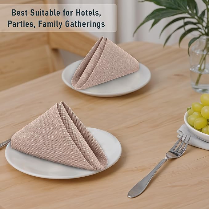 Ruvanti Cloth Napkins Set of 6, 18x18 Reusable Napkins Cloth Washable, Soft & Durable Table Napkin, Poly Cotton Fabric Dinner Napkins for Parties, Christmas, Thanksgiving, Weddings - Sand
