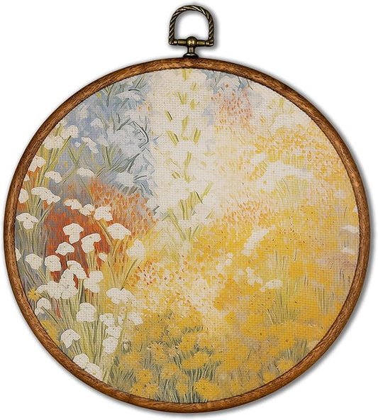 KSDUT Vintage Floral Botanical Wall Decor Art - Pink Flower Wall Art Canvas Frame Hanging Prints, Preppy Trendy Wildflower Round Wall Art Decor for Farmhouse Gallery Home Decorations 10"x10"