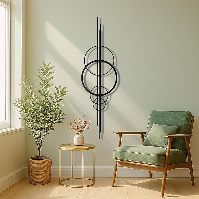 Modern Geometric Metal Wall Art – Abstract Circle Sculpture, Minimalist Wall Decor for Living Room, Bedroom, Office – 3D Metal Design, Large Contemporary Wall Hanging – Modern Home Decor – Great Gift Idea, Christmas Gift (30"x9")