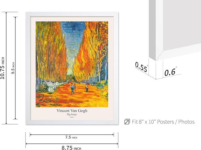 Monem Art Vintage Van Gogh Poster - Retro Alychamps Print - Les Alyscamps Art - Impressionism Art - Fine Art - Classic Painting Art - Great Bedroom or Office Wall Decor - 8x10 White Framed