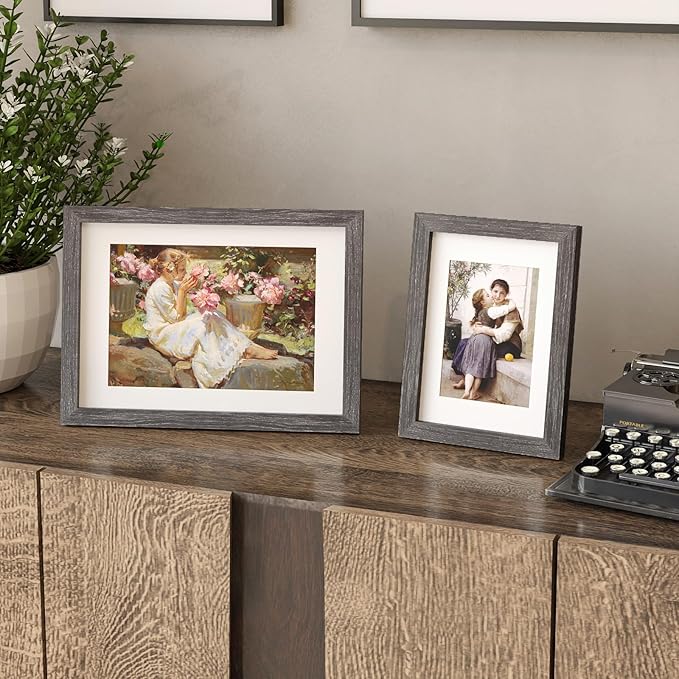 KINLINK A4 Picture Frame, Ash Black Solid Wood Frames with Acrylic Plexiglass for Pictures A5 with Mat or A4 without Mat, Tabletop and Wall Display Photo Frame 4 Pack