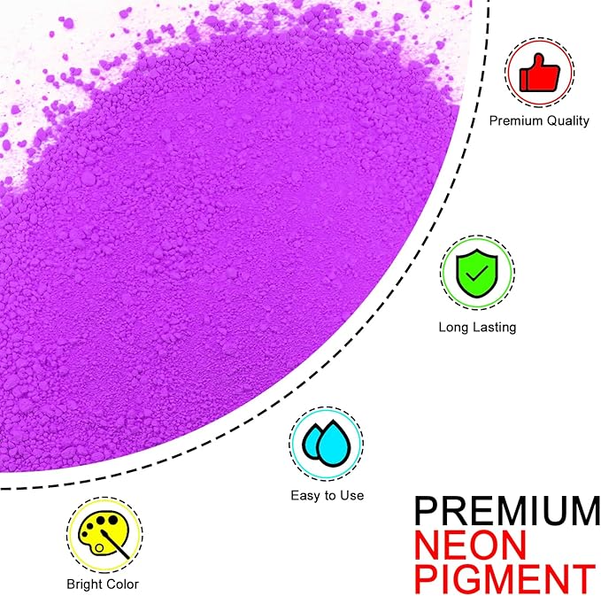 Matio Neon Pigment Powder, 1.8oz/ 50g Neon Purple Highly Fluorescent Nail Powder Iridescent Mica Pigment for Epoxy Resin,Soap Making, Candle Dye,Bath Bomb,Nails,Tumblers,Slime,Painting,DIY Craft