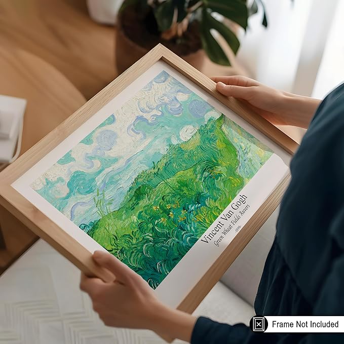 Monem Art Vintage Van Gogh Poster - Retro Green Wheat Fields Auvers Print - Impressionism Art - Fine Art - Landscape Art - Classic Painting Art - Great Living Room Decor - 24x32 UNFRAMED Wall Art