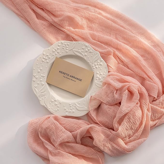 Keketoarrange 6pcs Pink Valentines Decor Table Runner Cheese Cloth Rustic Gauze Cheesecloth Table Runner 120 Inch 10 FT for Wedding Baby Bridal Shower Sheer Boho Spring Home Tea Party Decorations