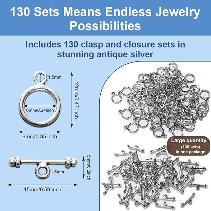 Heather's cf 130 set Toggle Jewelry Clasps Necklace Toggle Clasp Silver Toggle Clasps for Jewelry Making