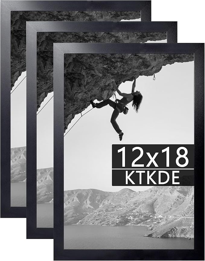 KTKDE 12x18 Picture Frame Black Wooden 3 Pack,Poster Frame with Polished Plexiglass, Studio Gallery Wall Hanging Posters & Best gift