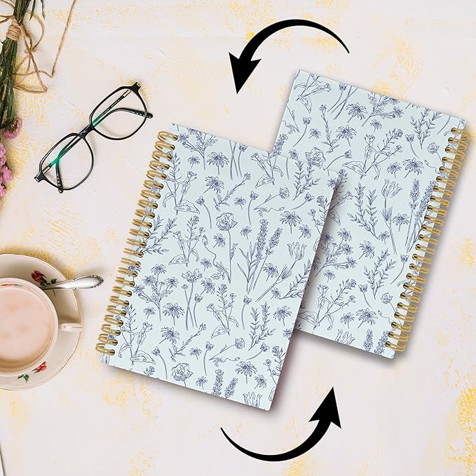 Pugwak Vintage Floral Journal Notebook - Preppy Botanical Flower Notebooks College Ruled for Work School, Gifts for Women Coworker, Office Supplies, Hardcover Spiral Notebook 5.5"x8.3"