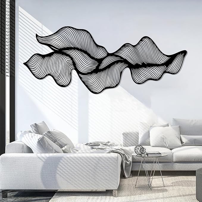 Abstract Line Metal Wall Art, Modern Luxury Line Metal Wall Decor, Irregular Geometric Wall Decor, Abstract Minimalist Line Wall Art, Contemporary Wall Hanging for Living Room (Black, 48"x20"/121x50cm)