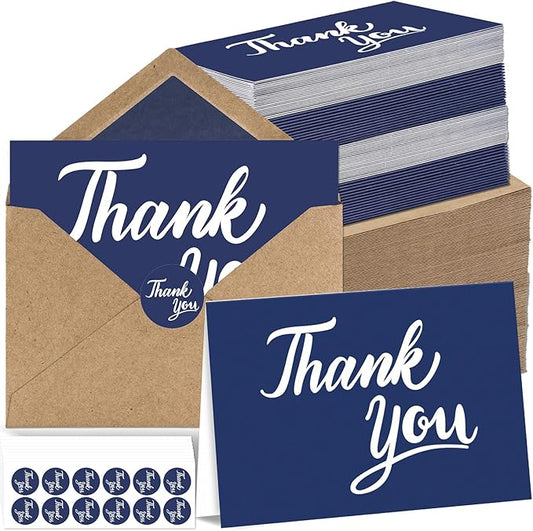 600 PCS Thank You Cards with Envelopes & Matching Stickers, Thank You Notes Bulk 4x6 Inch Minimalistic Design for Business, Baby Shower, Wedding, Small Business, Graduation, Bridal Shower, Funeral,Navy Blue