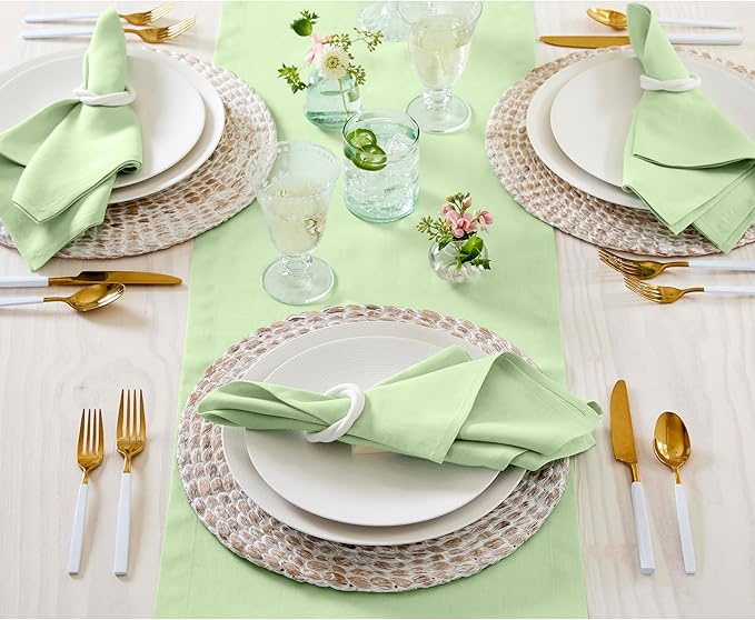 Solino Home Linen Table Runner 72 Inches Long - 100% Pure Linen Pastel Green Table Runner 14 x 72 Inch for Spring, St Patricks Day, Easter - Fete