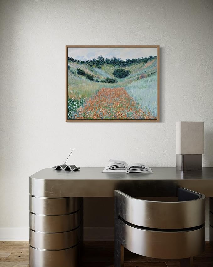 Poppy Field Claude Monet Wall Art Print Poster, Impressionist Painting Wall Art Wall Decor, for Bedroom and Living room Bathroom Decor 115 (Poppy Field, 11 x 14 inches, Wood Frame)