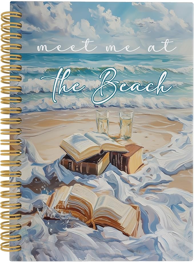 Coastal Beach Notebook, Watercolor Meet Me at the Beach Ocean Aesthetic Journal Notebooks, Ocean Themed Office School Supplies, Hardcover Spiral Notebook 5.5x8.3 Inch