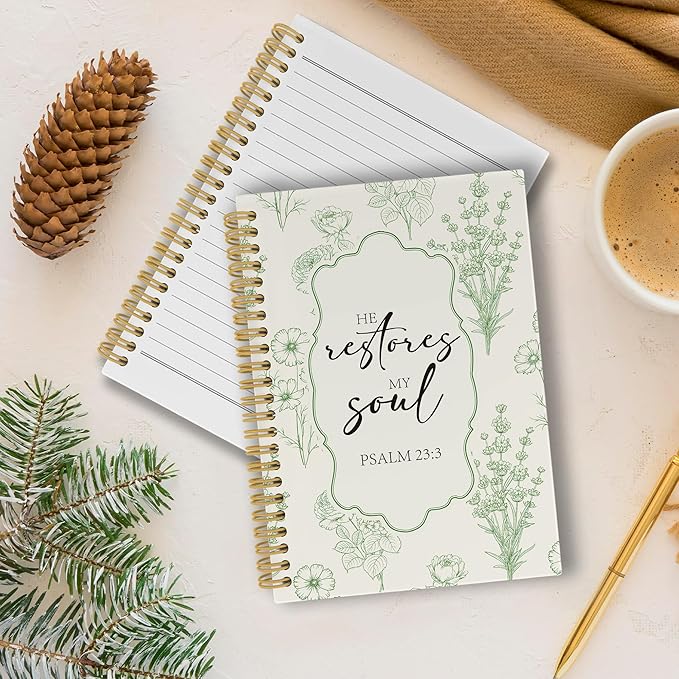 Christian Journal Notebook - Green Bible Verse Religious Scripture Notebooks College Ruled for Work School, Gifts for Women, Office Supplies, Hardcover Spiral Notebook 5.5"x8.3"