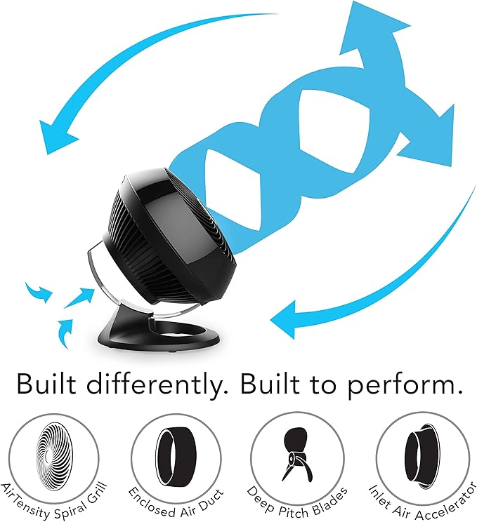 Vornado 560 Whole Room Air Circulator, Medium Floor Fan with 4 Speeds, Adjustable Tilt, Easy to Clean, Adjustable Tilt Chrome Glide Bar, Quiet Fan for Home, Office, and Bedroom, Black