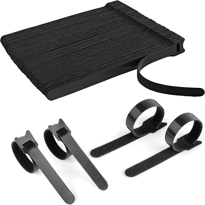 90PCS Reusable Cable Ties with Hook and Loop, Multi-purpose Adjustable 8 Inch Cable Management Wire Ties Cable Straps for Organizing Home, Office and Data Centers, Black