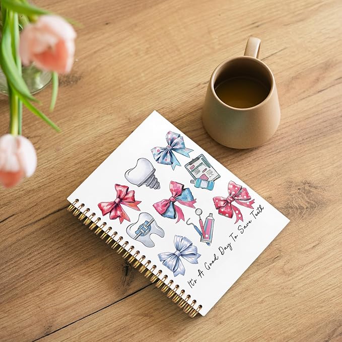 WUCHJ Dentist Gifts Notebook, Dental Hygienist Assistant Gifts Journal, Coquette Bow Dental Spiral Notebook Journal for Note Taking, Dentist Office Supplies, 5.5x8.3 Inch