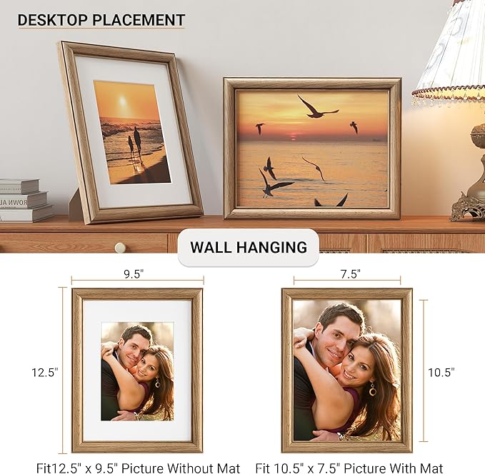 Heimlove 8.5x11 Picture Frame,8.5 x 11 Solid White Oak Photo Frame Matted to 6x8 with Tempered Glass,8.5"x11" Handcrafted Diploma Document Frames Frame Vertical or Horizontal Wall Hanging Display,1 Pack