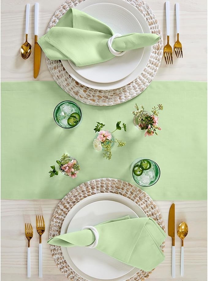 Solino Home Linen Table Runner 72 Inches Long - 100% Pure Linen Pastel Green Table Runner 14 x 72 Inch for Spring, St Patricks Day, Easter - Fete