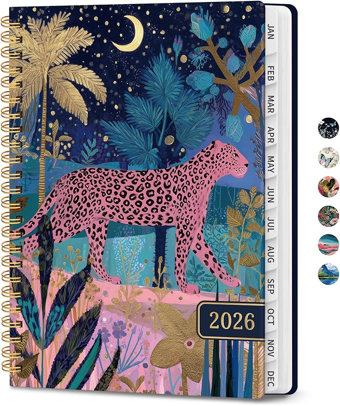 2026 Planner, Weekly and Monthly Planner for Women, January 2026 to December 2026, Pretty Hardcover 2026 Calendar Planner Book with Tabs, Inner Pocket, Spiral Bound, Perfect Office Home School Supplies - 8.5" x 11", Midnight Jungle