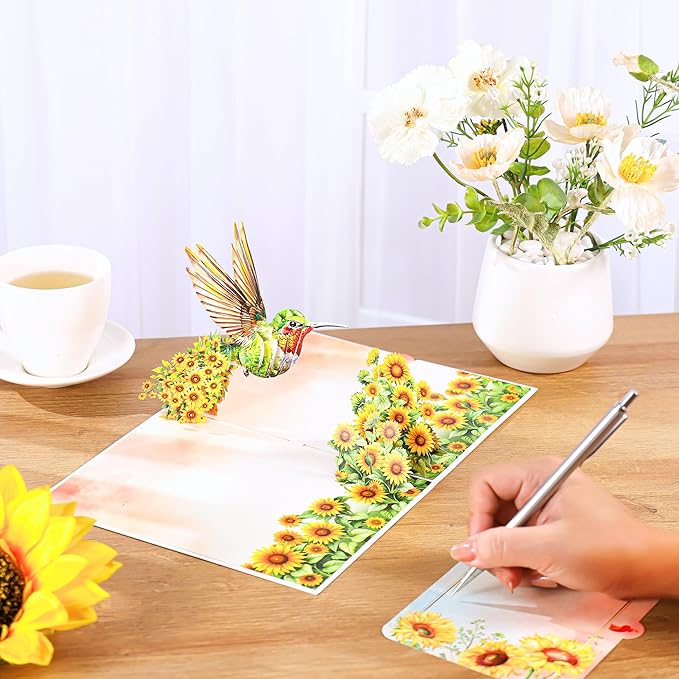 Pop Up Birthday Card, 3D Hummingbird Sunflower Mother's Day for Women, Mom, Wife, Daughter, Her, Sister, Girlfriend, Grandma, Ideal Gift for Valentines, Thank You, Anniversary, Get Well,Just Because