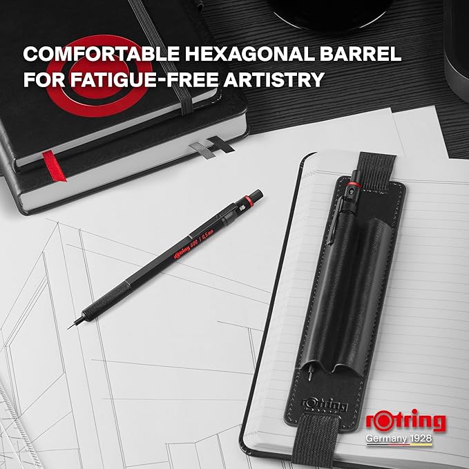 rOtring 600 BLK MP 0.5 Gift Set with PU Pen Pouch and Notebook | All-Metal Body Propelling Mechanical Pencil | Black | Non-Slip Knurled Grip & Hexagonal Barrel