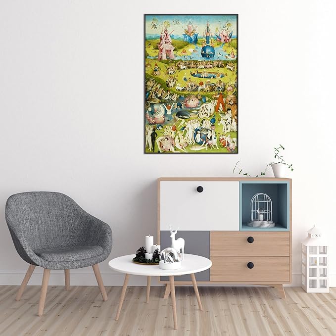 OKRA Hieronymus Bosch Canvas Wall Art Paradise on Earth Poster Famous Master Oil Painting Printing Room Aesthetic Decoration Suitable for Home Office Classroom Wall Decorate Unframed(8x12in/20x30cm)