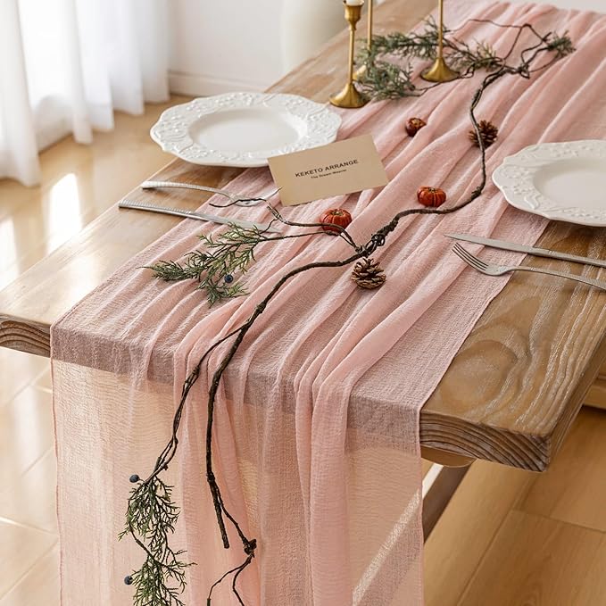 Keketoarrange 10pcs Pink Valentines Decor Table Runner Cheese Cloth Rustic Gauze Cheesecloth Table Runner 120 Inch 10 FT for Wedding Baby Bridal Shower Sheer Boho Spring Home Tea Party Decorations