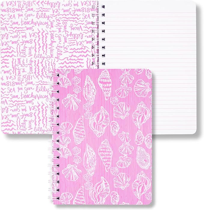 Lilly Pulitzer Hardcover Mini Spiral Notebook, 8.25" x 6.5" Small Journal with 160 College Ruled Pages (Rousseau Pink Cute as Shell)